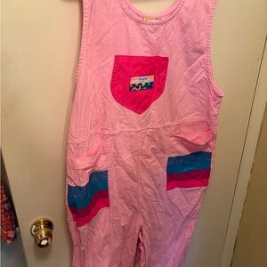 Vintage Pink Jumpsuit with Blue and Pink Accents